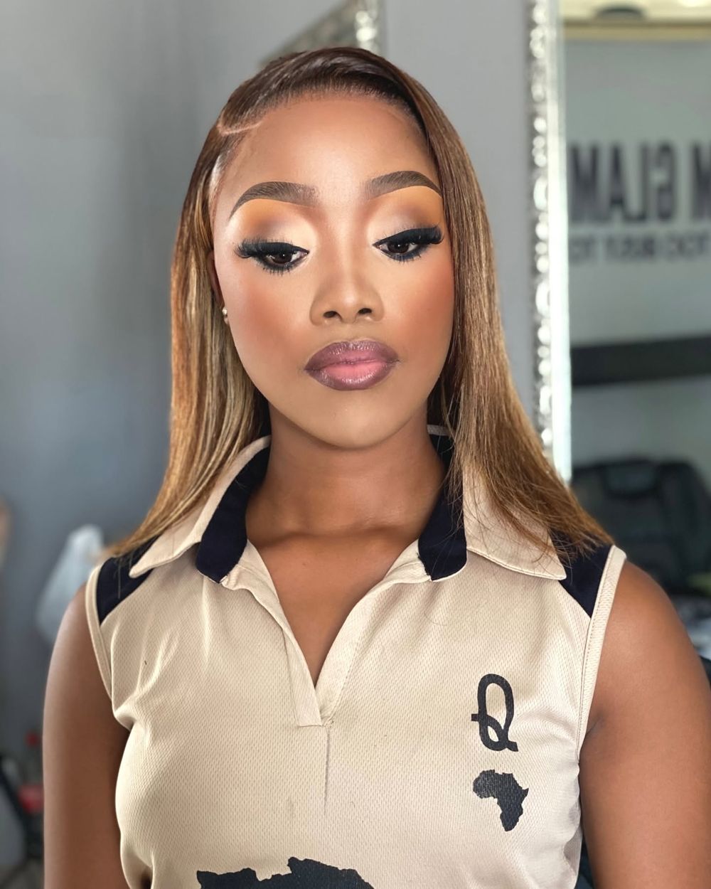 Honey highlights with glam makeup