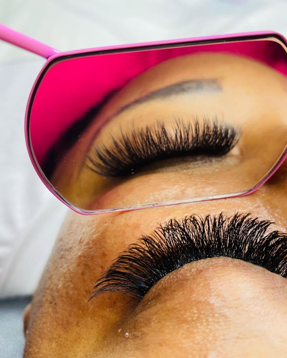 Lash set reflected in a mirror